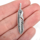 2 Silver FEATHER Charms, Oxidized Silver metal charms, Stamped Bird Image, 41x8mm, 1-5/8" long, chs3269