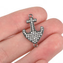 Gunmetal ANCHOR Charm, Micro Pave Cubic Zirconia Crystals, Rhinestone 2-hole Connector Link, Gunmetal Brass Metal, 24x15mm, chs3271