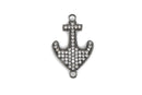 Gunmetal ANCHOR Charm, Micro Pave Cubic Zirconia Crystals, Rhinestone 2-hole Connector Link, Gunmetal Brass Metal, 24x15mm, chs3271