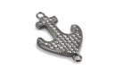 Gunmetal ANCHOR Charm, Micro Pave Cubic Zirconia Crystals, Rhinestone 2-hole Connector Link, Gunmetal Brass Metal, 24x15mm, chs3271