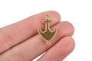 Gold ANCHOR Charm, Micro Pave Cubic Zirconia Crystals, Rhinestone 2-hole Connector Link, Gold Brass Metal, 24x15mm, chs3272