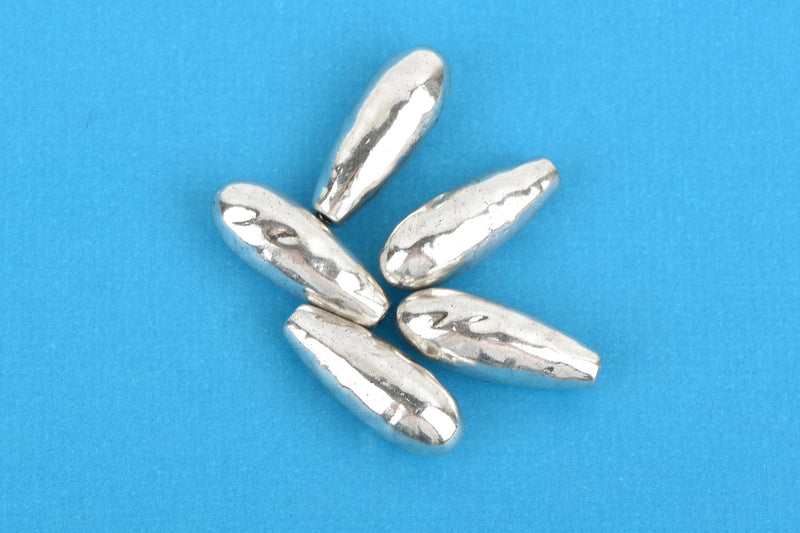6 Silver Teardrop Cord Ends, Leather Cord Ends, End Caps for Leather Lace, Fits 2mm Cord or Wire, Pewter Drops are 20mm long, chs3289