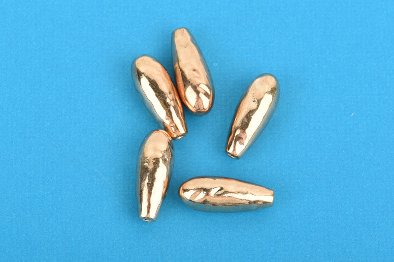 6 Light Gold Teardrop Cord Ends, Leather Cord Ends, End Caps for Leather Lace, Fits 2mm Cord or Wire, Pewter Drops are 20mm long, chs3291