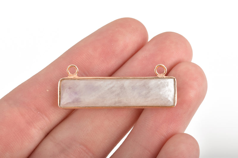 30mm Rose Gold MOONSTONE Gemstone Bar Pendant, Natural Moonstone with Rose Gold Bezel, 2 Hole Connector Link, (1-1/4"), chs3505