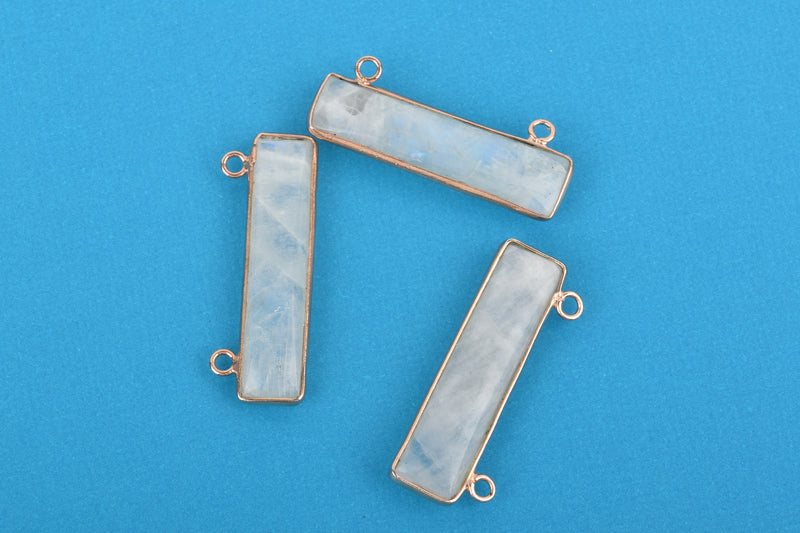 30mm Rose Gold MOONSTONE Gemstone Bar Pendant, Natural Moonstone with Rose Gold Bezel, 2 Hole Connector Link, (1-1/4"), chs3505