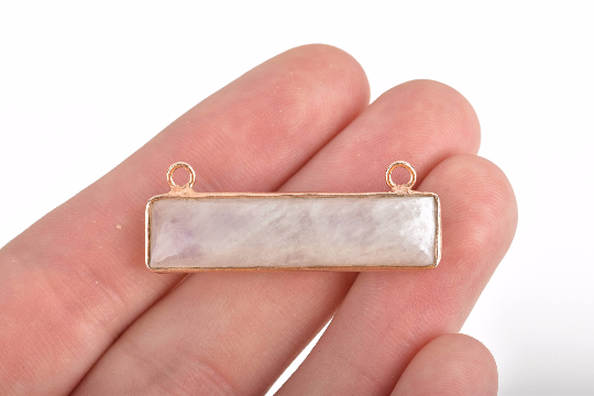 Rose Gold MOONSTONE Gemstone Bar Pendant, Natural Moonstone with Rose Gold Bezel, 2 Hole Connector Link, 35mm (1-3/8"), chs3292