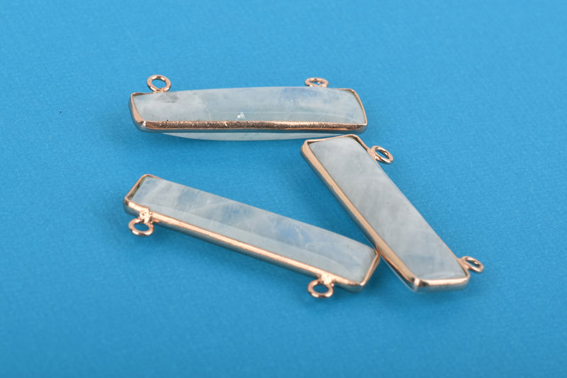 28mm Rose Gold MOONSTONE Gemstone Bar Pendant, Natural Moonstone with Rose Gold Bezel, 2 Hole Connector Link, (1-1/8"), chs3506