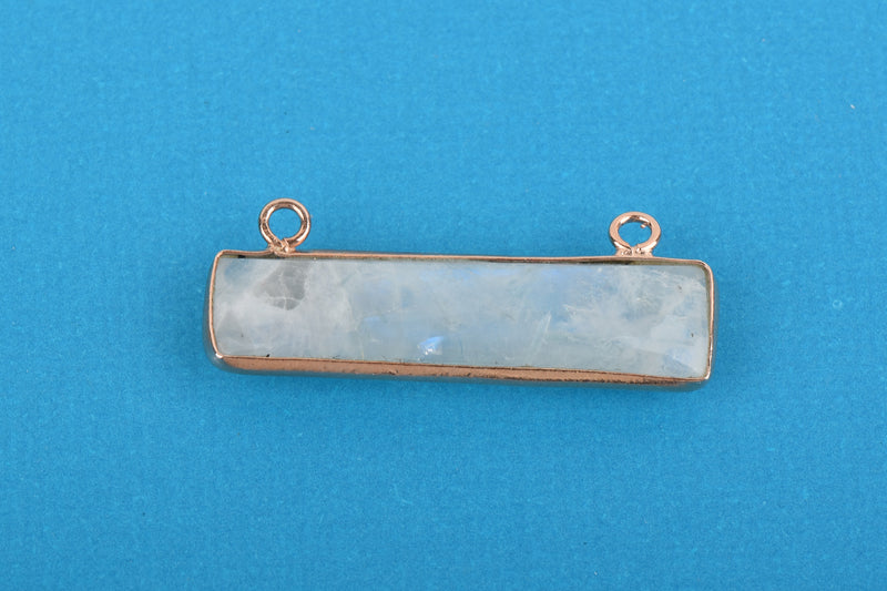 28mm Rose Gold MOONSTONE Gemstone Bar Pendant, Natural Moonstone with Rose Gold Bezel, 2 Hole Connector Link, (1-1/8"), chs3506