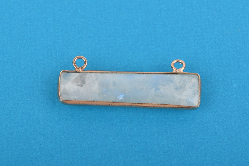 30mm Rose Gold MOONSTONE Gemstone Bar Pendant, Natural Moonstone with Rose Gold Bezel, 2 Hole Connector Link, (1-1/4"), chs3505