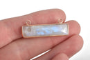 28mm Rose Gold MOONSTONE Gemstone Bar Pendant, Natural Moonstone with Rose Gold Bezel, 2 Hole Connector Link, (1-1/8"), chs3506