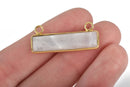 35mm Gold MOONSTONE Gemstone Bar Pendant, Natural Moonstone with Gold Bezel, 2 Hole Connector Link, (1-3/8"), chs3293