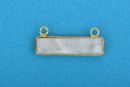 35mm Gold MOONSTONE Gemstone Bar Pendant, Natural Moonstone with Gold Bezel, 2 Hole Connector Link, (1-3/8"), chs3293