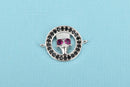 Silver Skull Charm, Micro Pave Cubic Zirconia Crystals, Rhinestone 2-hole Connector Link, Silver Brass Metal, 20x16mm, chs3297