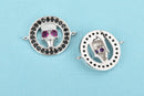 Silver Skull Charm, Micro Pave Cubic Zirconia Crystals, Rhinestone 2-hole Connector Link, Silver Brass Metal, 20x16mm, chs3297