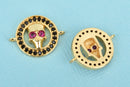 Gold Skull Charm, Micro Pave Cubic Zirconia Crystals, Rhinestone 2-hole Connector Link, Gold Brass Metal, 20x16mm, chs3298
