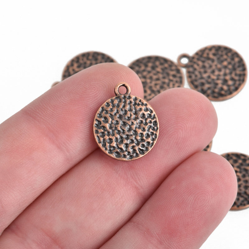 10 COPPER Hammered Metal Coin Sequin Charms, Round Dot Charms, double sided design, 15mm (5/8"), chs3308