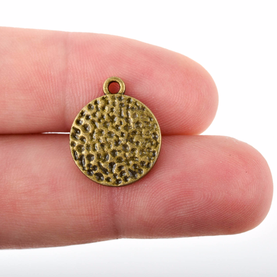 bronze hammered sequin dot charm