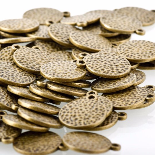 10 BRONZE Hammered Metal Coin Sequin Charms, Round Dot Charms, double sided design, 15mm (5/8"), chs3310