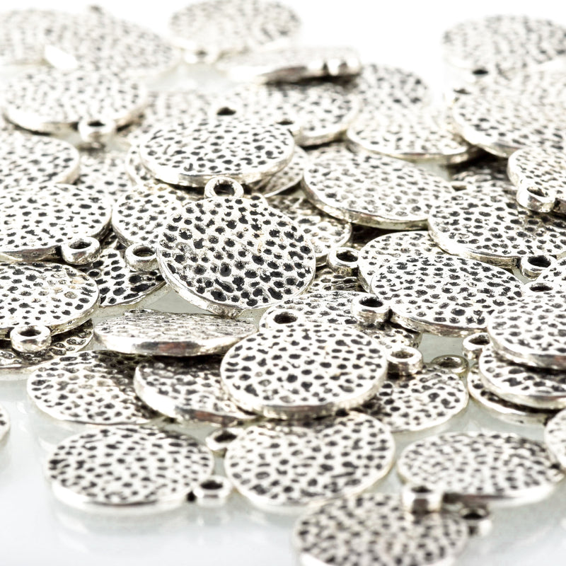 10 SILVER Hammered Metal Coin Sequin Charms, Round Dot Charms, antiqued silver, double sided design, 15mm (5/8"), chs3311