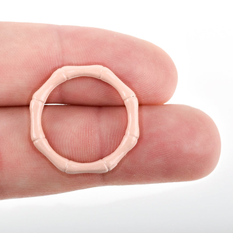 10 Washer Ring Charms, Connector Charms, LIGHT PINK Enamel, Bamboo Pattern Circle 23mm, chs3314