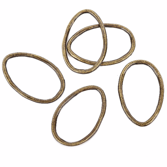 10 Bronze Oval Wavy Rings, Oval Connector Links, Soldered Ring Metal Charms, 34x22mm, chs3323