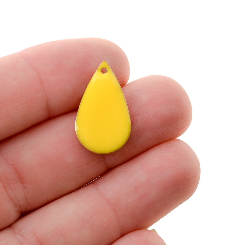 5 YELLOW Enamel Teardrop Charms, double sided, 21x13mm, chs3340