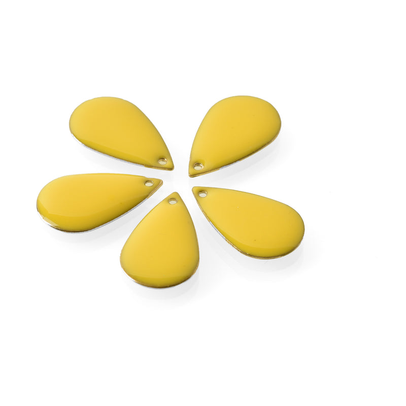 5 YELLOW Enamel Teardrop Charms, double sided, 21x13mm, chs3340