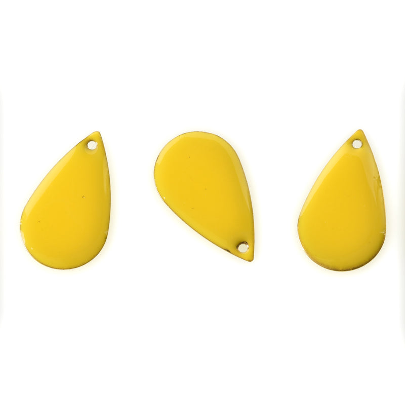 5 YELLOW Enamel Teardrop Charms, double sided, 21x13mm, chs3340