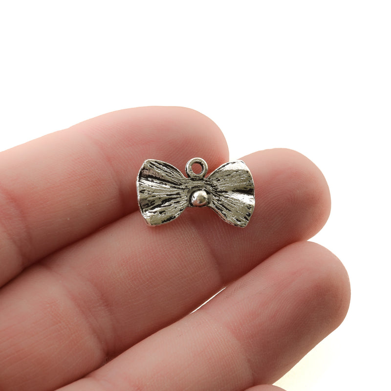 10 Silver BOW TIE Charms, Bow Charms, antique silver, 19x11mm, chs3349