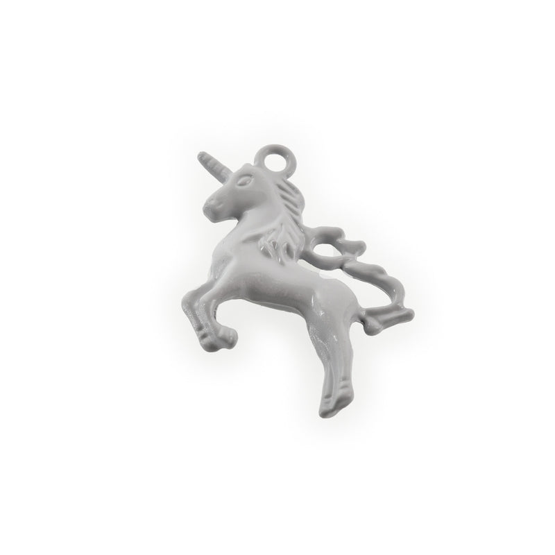 5 UNICORN Charms, HEATHER GREY Enamel, Fairy Tale Charms, Animal Charms, 36x28mm, chs3350