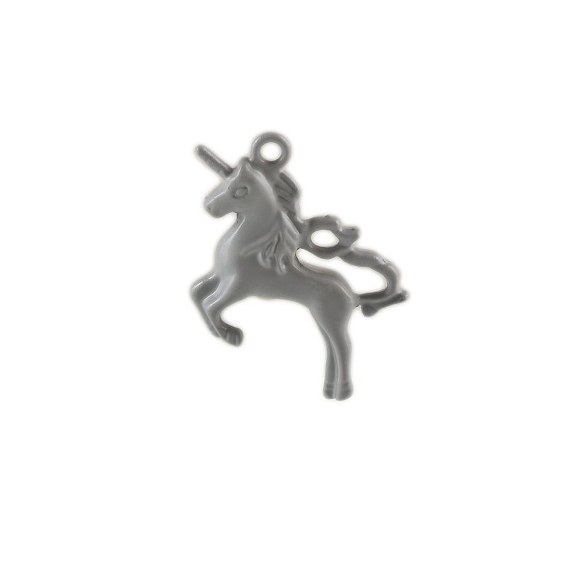 5 UNICORN Charms, HEATHER GREY Enamel, Fairy Tale Charms, Animal Charms, 36x28mm, chs3350