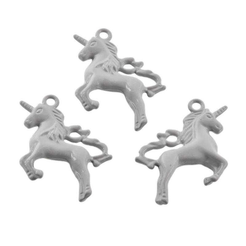 5 UNICORN Charms, HEATHER GREY Enamel, Fairy Tale Charms, Animal Charms, 36x28mm, chs3350