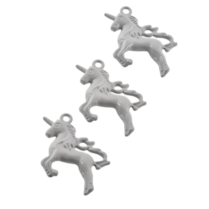 5 UNICORN Charms, HEATHER GREY Enamel, Fairy Tale Charms, Animal Charms, 36x28mm, chs3350