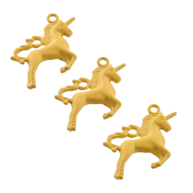 5 UNICORN Charms, YELLOW Enamel, Fairy Tale Charms, Animal Charms, 36x28mm, chs3352