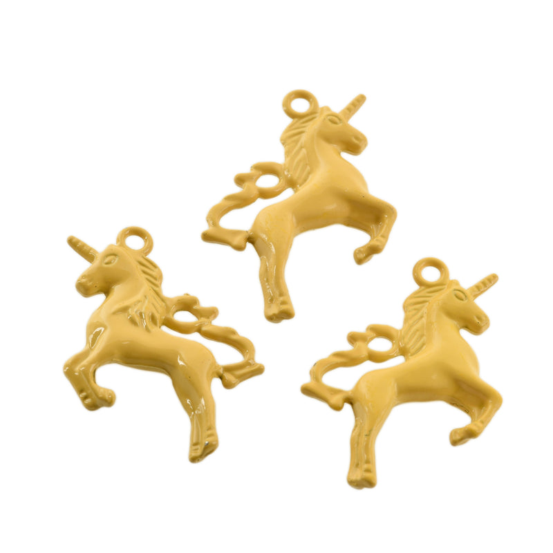 5 UNICORN Charms, YELLOW Enamel, Fairy Tale Charms, Animal Charms, 36x28mm, chs3352