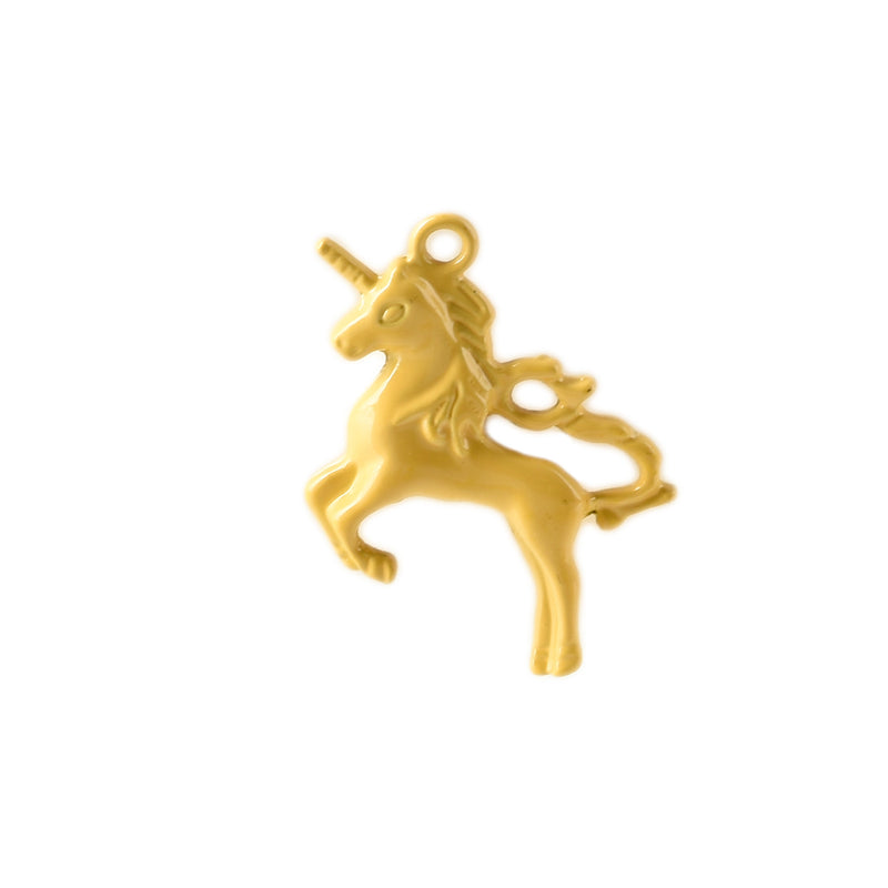 5 UNICORN Charms, YELLOW Enamel, Fairy Tale Charms, Animal Charms, 36x28mm, chs3352