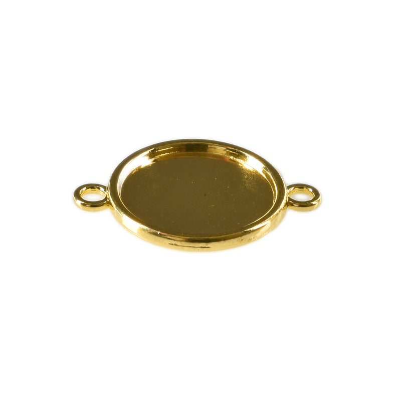 10 Gold BEZEL TRAY 2-Hole Connector Link Round Charm, Cabochon Setting frame (Fits 20mm Dia), double sided, 1" bezel tray, chs3355