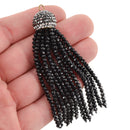 BLACK CRYSTAL Bead Tassel Pendant, Tassel Necklace Enhancer, Glass Crystal Beads, Bronze Loop, Pave' Rhinestone Bail, about 3" long, chs3356