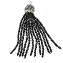BLACK CRYSTAL Bead Tassel Pendant, Tassel Necklace Enhancer, Glass Crystal Beads, Bronze Loop, Pave' Rhinestone Bail, about 3" long, chs3356