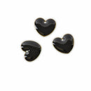 5 BLACK Enamel Heart Charms, double sided, 15x14mm, chs3357