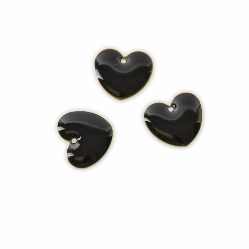 5 BLACK Enamel Heart Charms, double sided, 15x14mm, chs3357