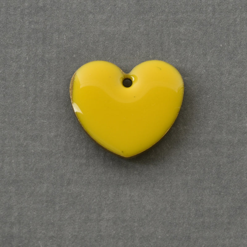 5 YELLOW Enamel Heart Charms, double sided, 15x14mm, chs3358