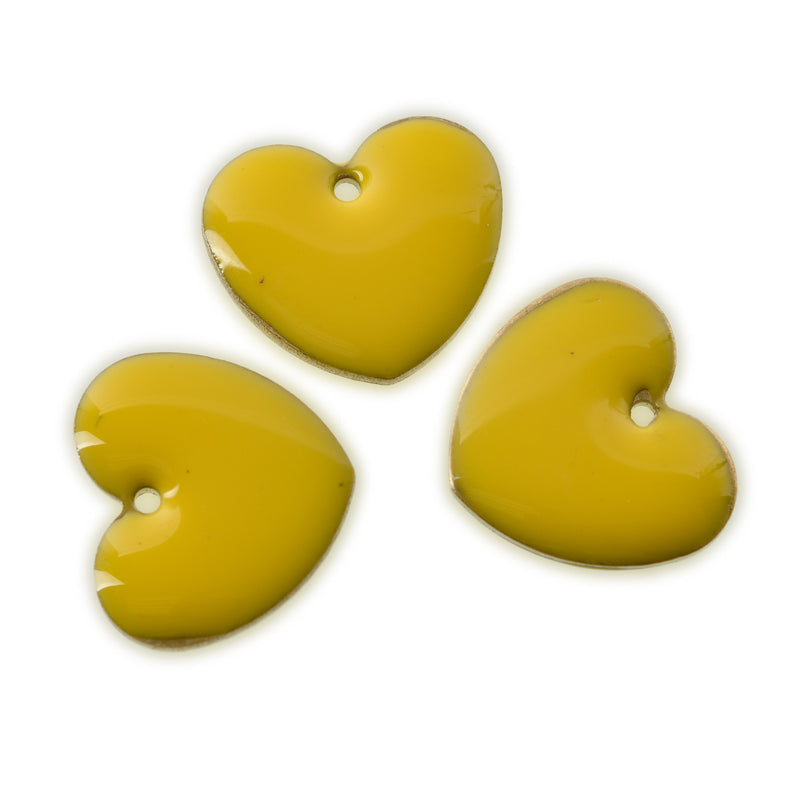 5 YELLOW Enamel Heart Charms, double sided, 15x14mm, chs3358