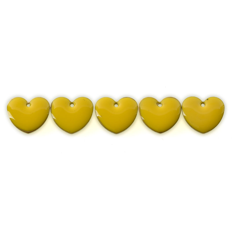 5 YELLOW Enamel Heart Charms, double sided, 15x14mm, chs3358