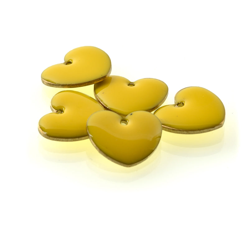 5 YELLOW Enamel Heart Charms, double sided, 15x14mm, chs3358