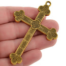 2 Large Antique Gold Ornate Cross Pendants, 3", chs3365