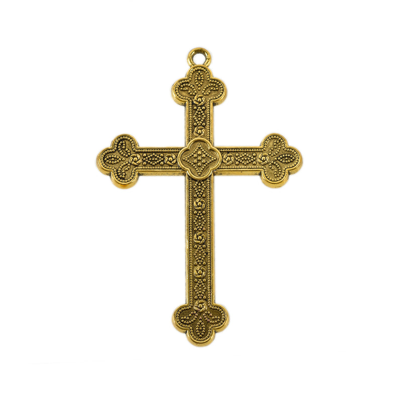 2 Large Antique Gold Ornate Cross Pendants, 3", chs3365