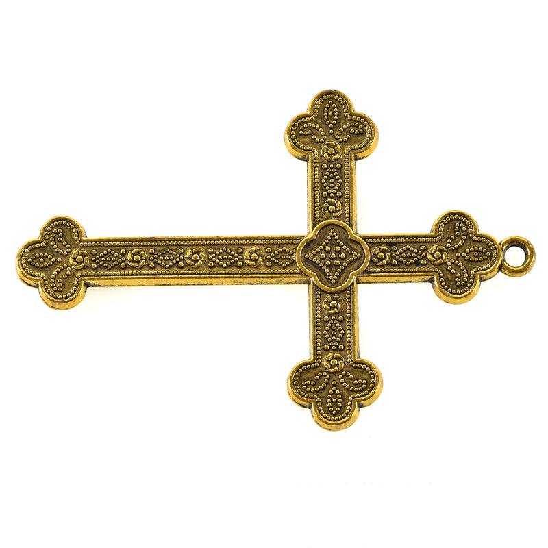2 Large Antique Gold Ornate Cross Pendants, 3", chs3365