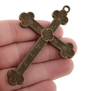 2 Large Antique Bronze Ornate Cross Pendants, 3", chs3366