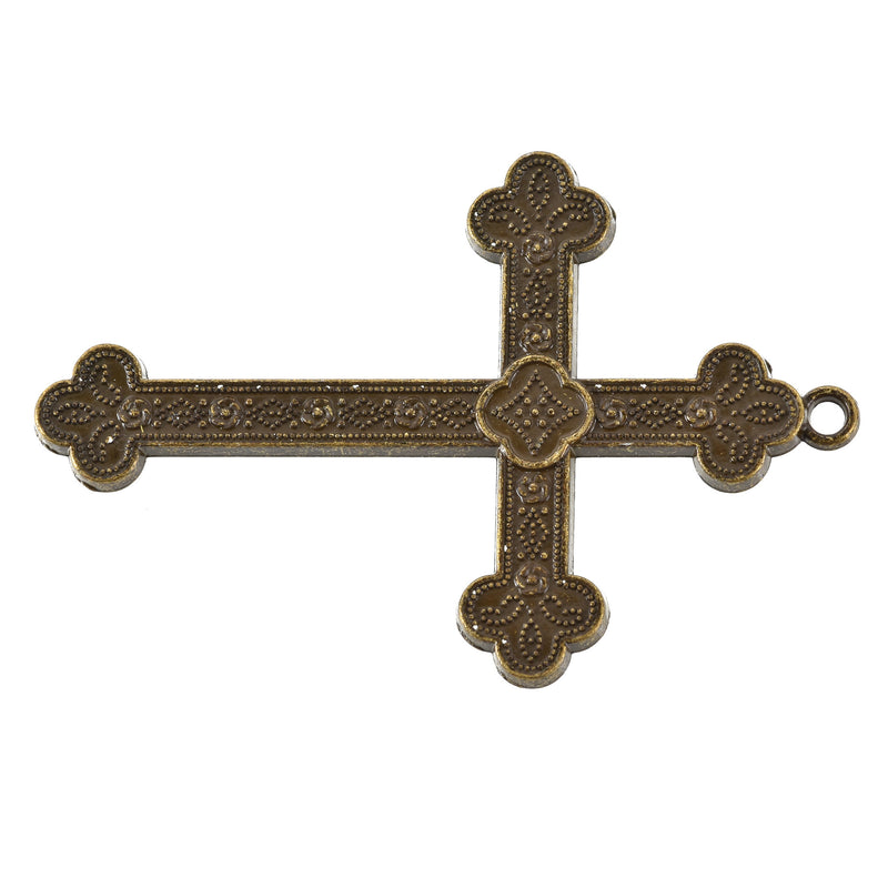 2 Large Antique Bronze Ornate Cross Pendants, 3", chs3366